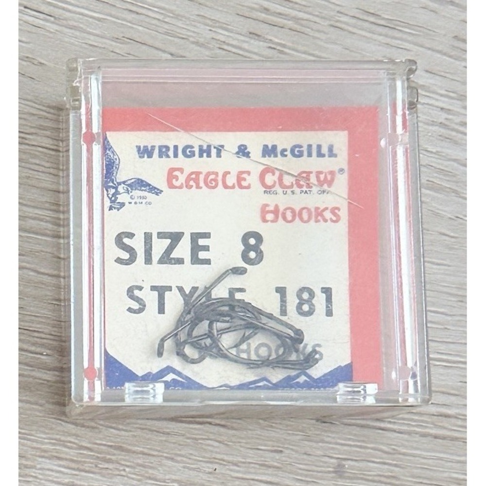 Vtg Eagle Claw 181 Size 8 Bait Holder Down Eye Hooks Wright McGill Made In USA